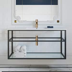 Pierre 48 in. Single, Metal Frame, Open Shelf, Bathroom Vanity in Black, Vanity Top in White with White Basin