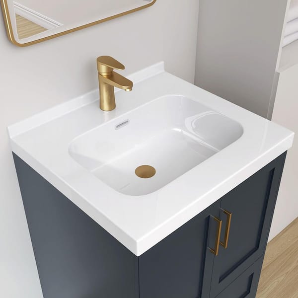 24 in. W. x 22 in. D Solid Surface Resin White Vanity Top Rectangular Single Sink Bathroom Vanity Top in White