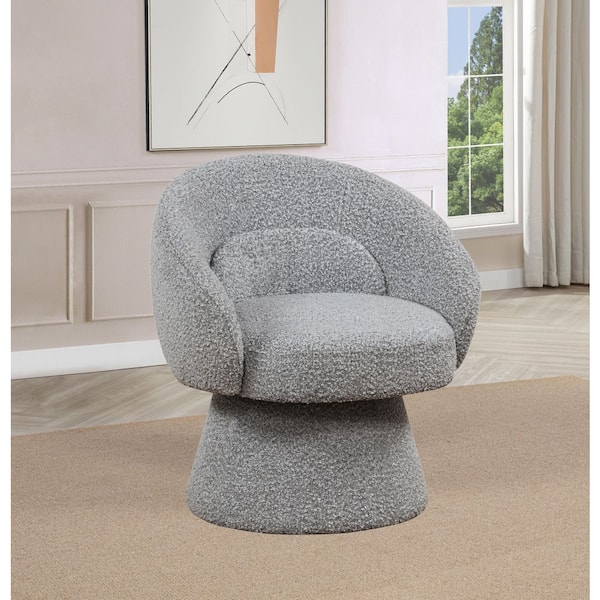 Perrie Rich Grey Color Boucle Fabric Swivel Accent Chair Set of 1 With Lumbar Pillow