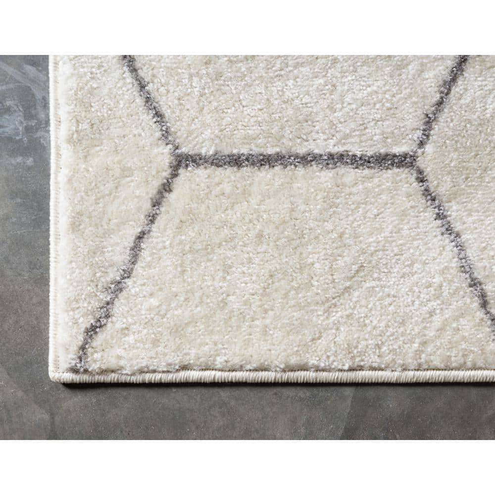 Ivory and Gray Trellis Synthetic Rectangular Area Rug