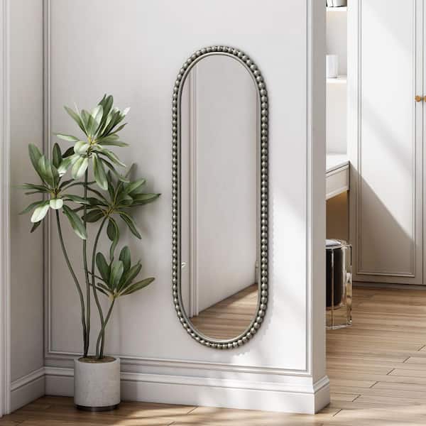 16 in. W x 47 in. H Silver Arched Full Body Wall Mirror with Vintage Applique, Wall Mounted Mirror for Bedroom