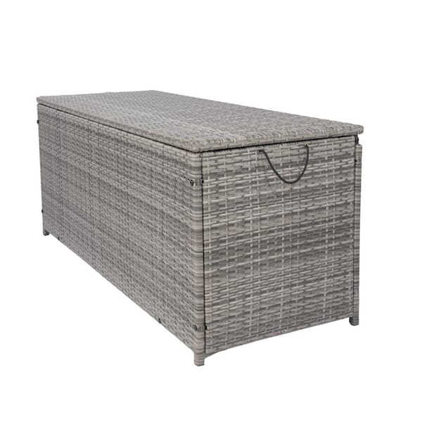 Angel Sar 113 Gal. Outdoor Garden Wicker Gray Storage Deck Box with Lid