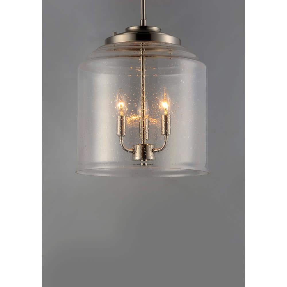 Acadia Satin Nickel 3-Light Seedy Glass Jar Pendant