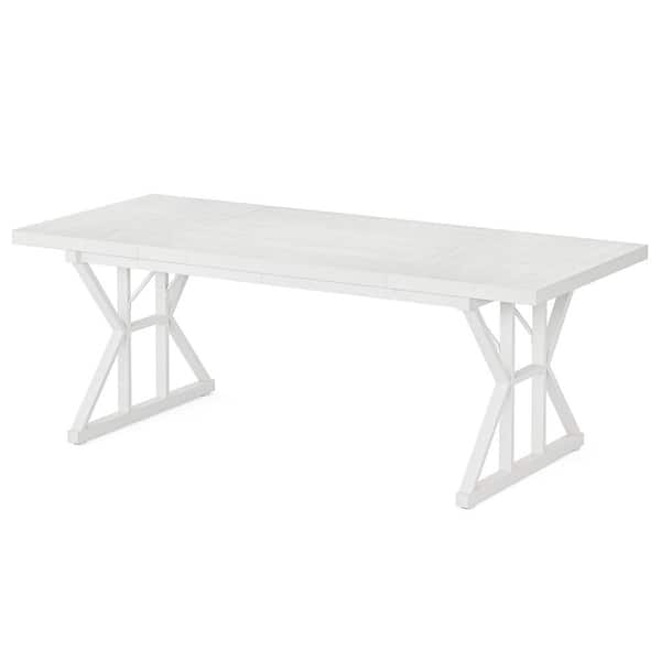 BYBLIGHT Roesler White Wood 70.86 in. W 4 Legs Long Dining Table Seats 6-8 Living Room, Dining Room