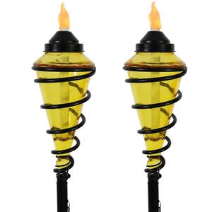 Yellow Glass Torch with Metal Swirl Citronella Torch (Set of 2)
