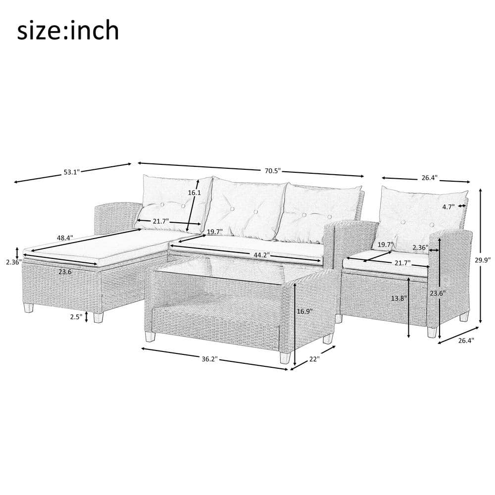 Gray and Brown 4-Piece Steel Frame Patio Sofa Set