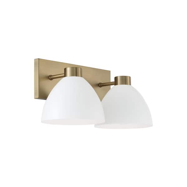HOMEPLACE LIGHTING 16.50 in. W x 8 in. H 2-Light Vanity in Aged Brass and White