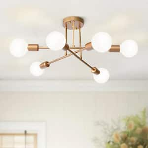 Sylvia 18.89 in. 6-Light Champagne Gold Dimmable Sputnik Modern Linear Semi Flush Mount Light