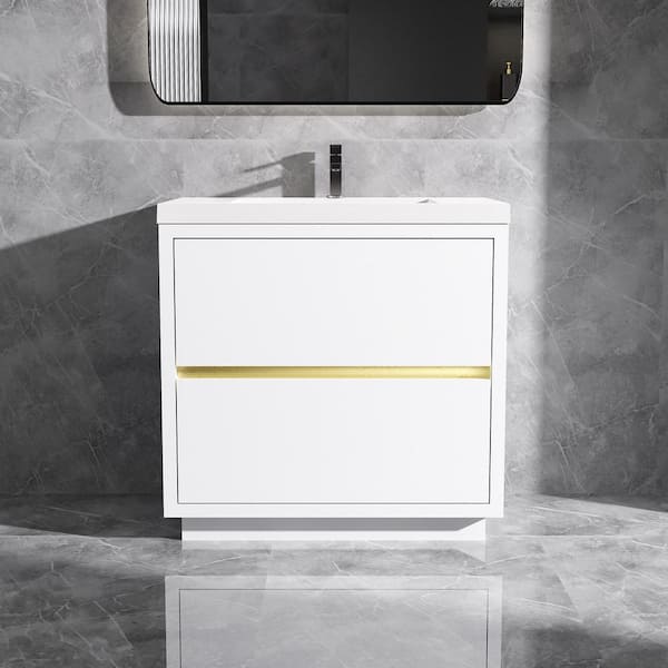 Opvande 36 in. Freestanding Bath Vanity in White with Single Solid Surface Sink Top in White