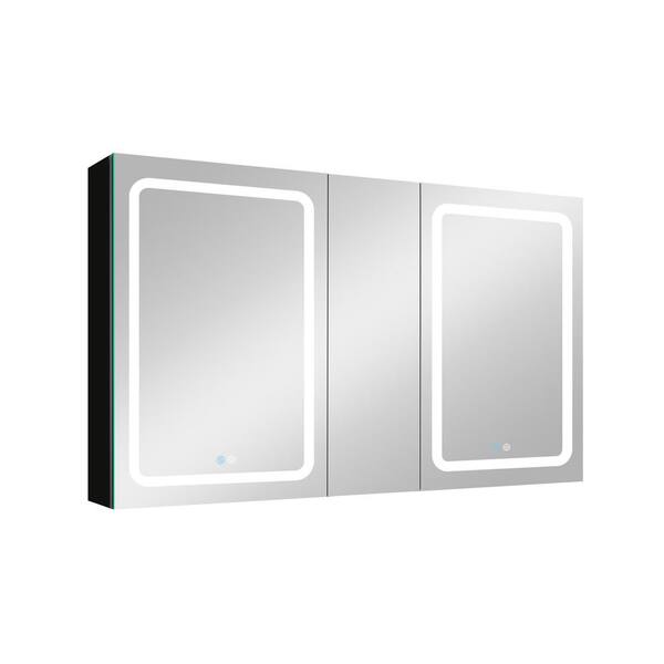 Unbranded 50 in. W x 30 in. H Rectangular Black Framed Surface Mounted Medicine Cabinets with Mirror