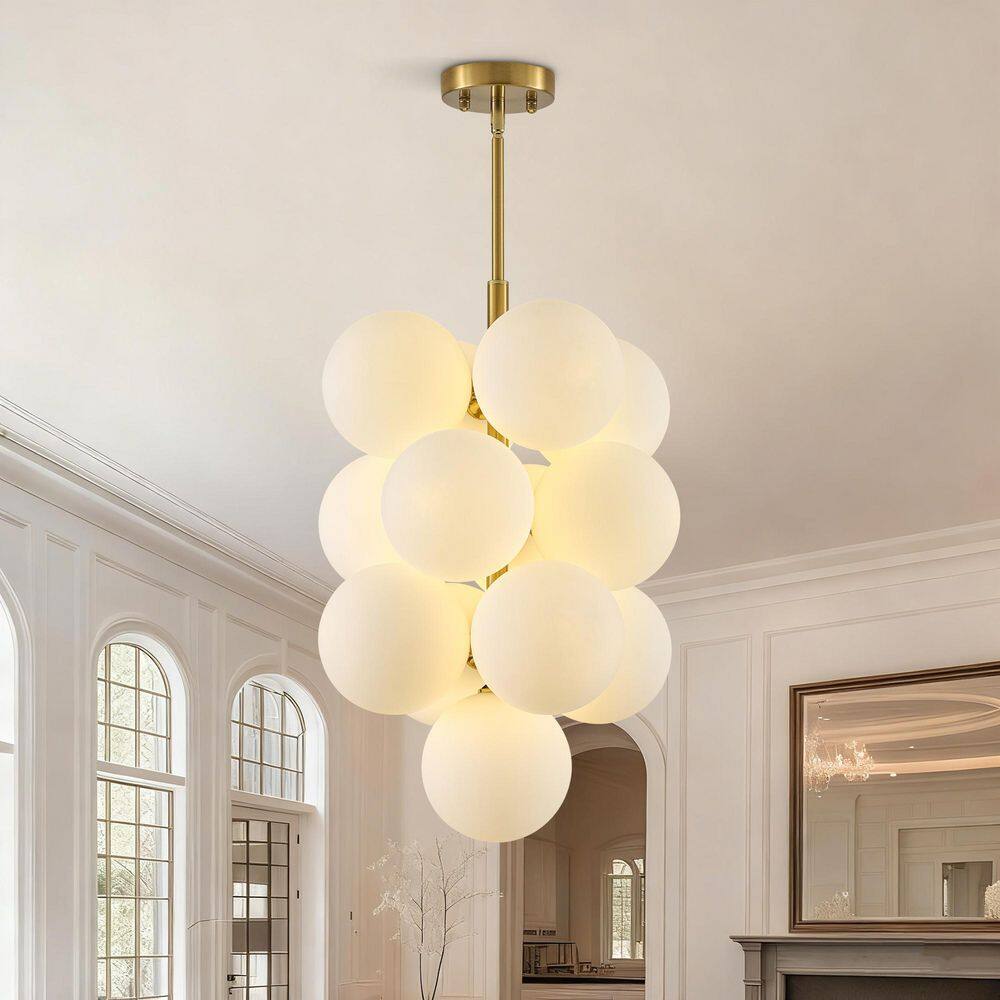 Grape Cluster 15.7 in. 13-Light Modern Brass Cluster Chandelier with Opal Glass Globe price history on PriceWatchPro