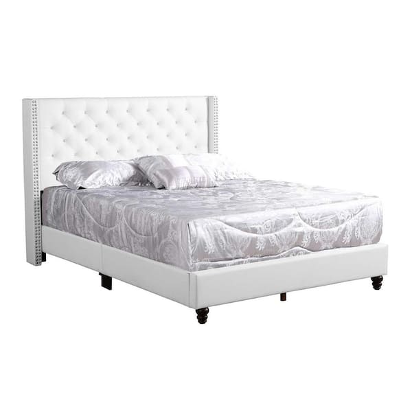 AndMakers Julie White Tufted Upholstered Low Profile Queen Panel Bed