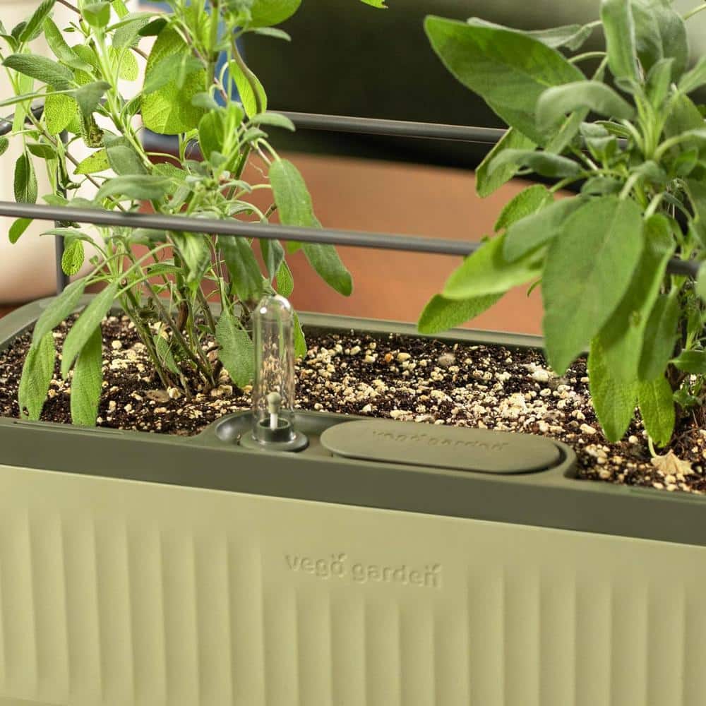 Sage Green Recycled Plastic Self-Watering Herb Planter Set with Trellis