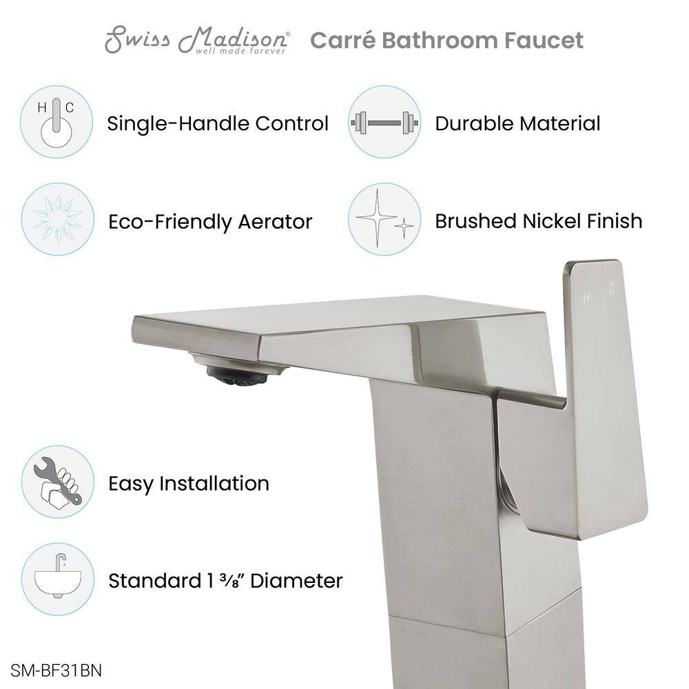 Carré Brushed Nickel Single-Handle High Arc Bathroom Faucet