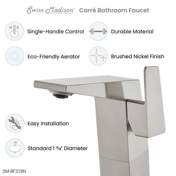 Carre Single-Handle High-Arc Single-Hole Bathroom Faucet in Brushed Nickel