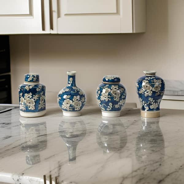 Benjara 4-Piece Ceramic Jars Set with Lid