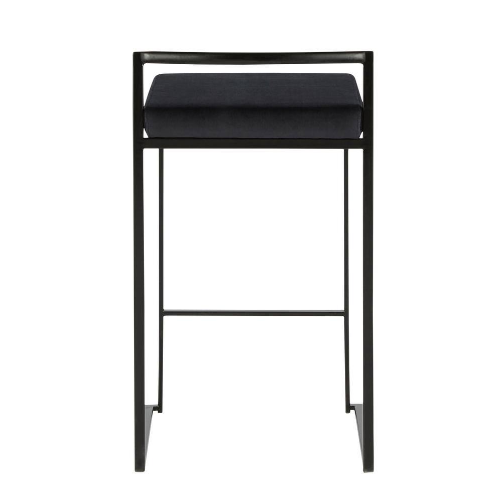 Set of 2 Black Metal and Velvet Contemporary Counter Stools