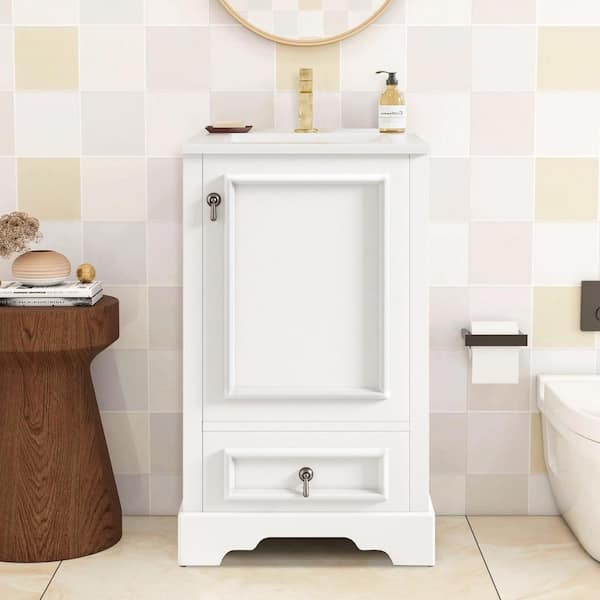 20 in. Single Sink White Bath Vanity with White Ceramic Top, Adjustable Shelf, Compartment Drawer, Unassembled