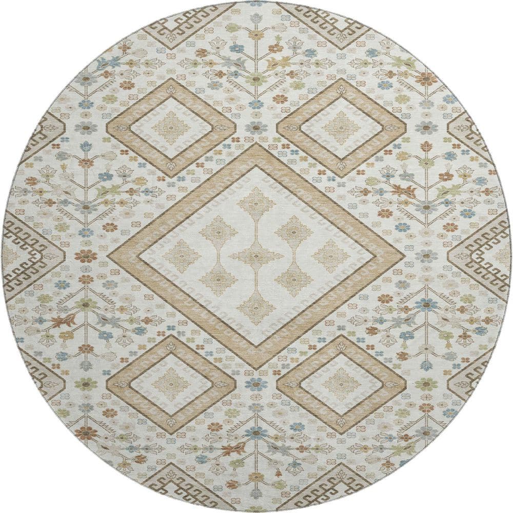 Mayfield Premium Machine Washable Abstract AMF2459 Ivory 8 ft. x 8 ft. Round Rug price history on PriceWatchPro