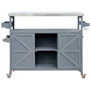 Grey Blue Outdoor Stainless Steel Tabletop Grill Cart for BBQ, Patio Cabinet with Spice Rack, Towel Rack