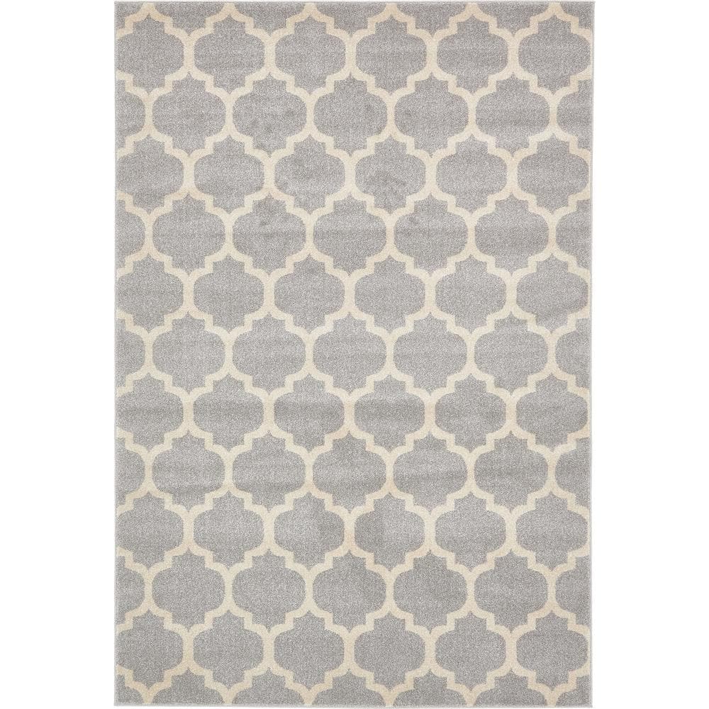 Light Grey 6' x 9' Synthetic Trellis Area Rug