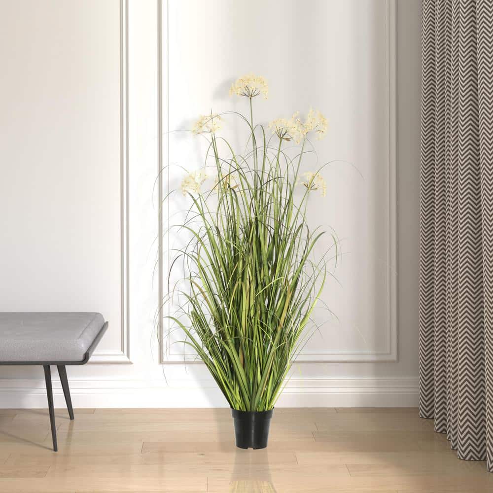 Elegant 48" Cream Dandelion and Green Grass Potted Arrangement