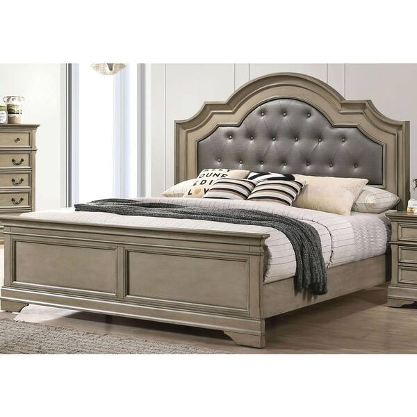 Furniture of America Seboya Gray King Panel Bed with LED Light and