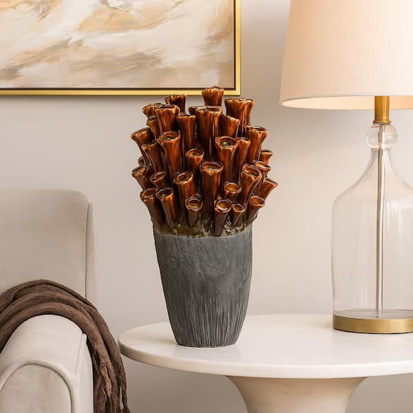 Cior 18.31 in. Gray and Brown Ceramic Round Decorative Vase