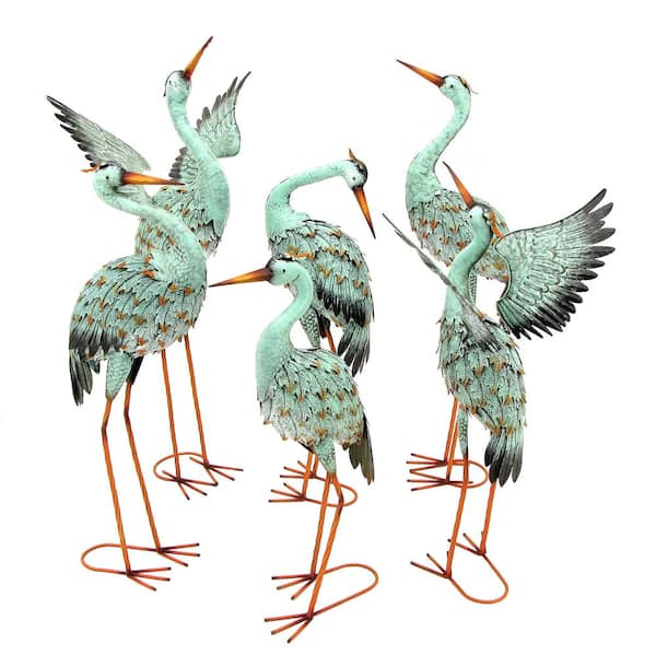 Zaer Ltd. International Iron Crane Garden Statues (Set of 6)