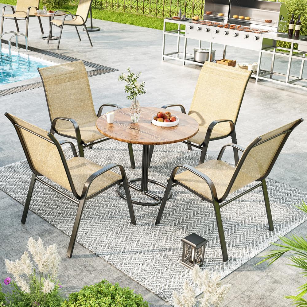 Brown Metal Outdoor Stackable Dining Armchairs - Set of 4