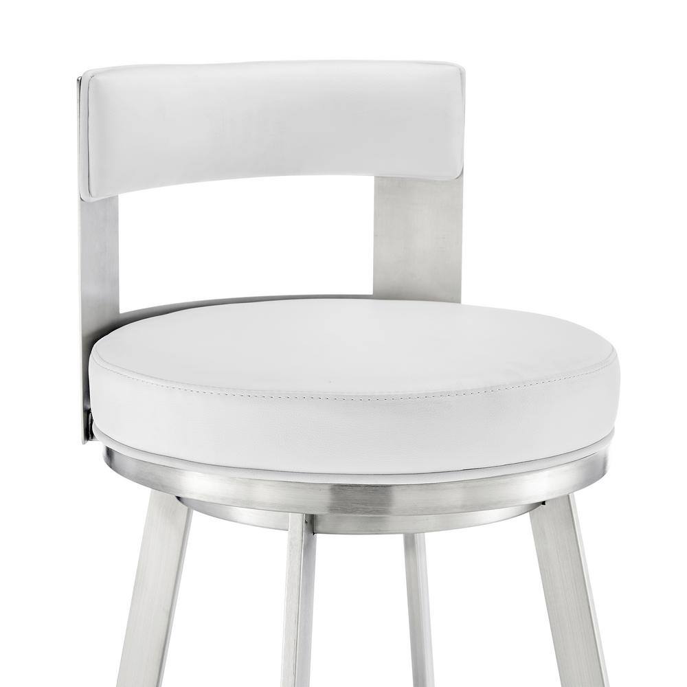 White Faux Leather Swivel Counter Stool with Metal Frame