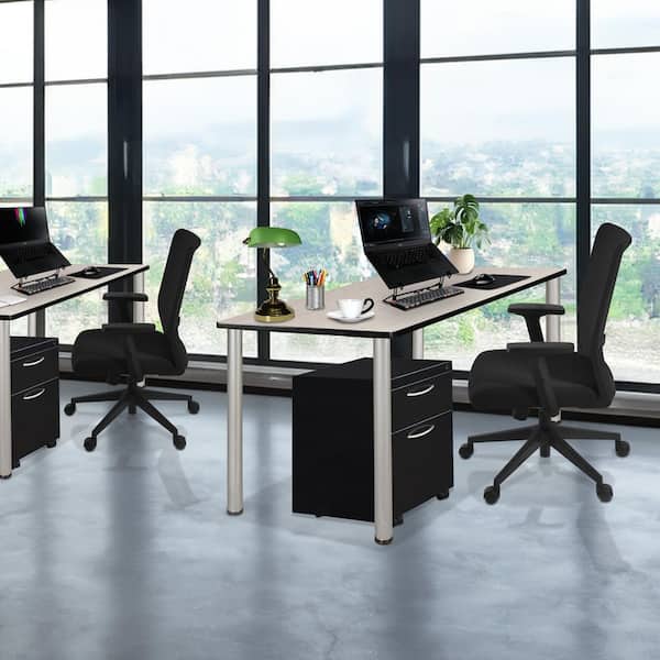 Kee 72 in x 24 in. Maple Brown Top Office Desk Table with Mobile Pedestal Drawer, Chrome Legs