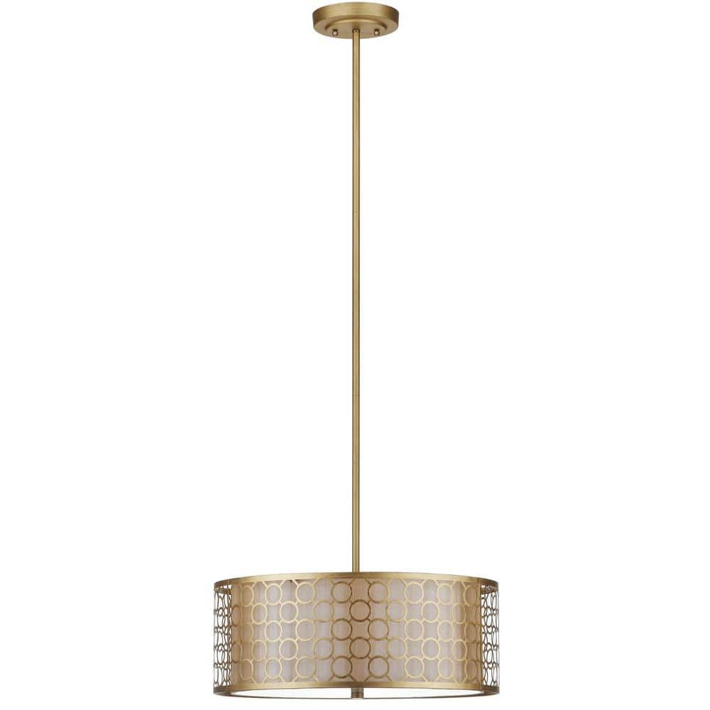 SAFAVIEH Giotta Drum 3-Light Antique Gold Drum Hanging Pendant Lighting ...