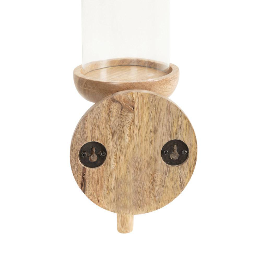 Natural Mango Wood and Glass Wall Sconce, 5x5x13