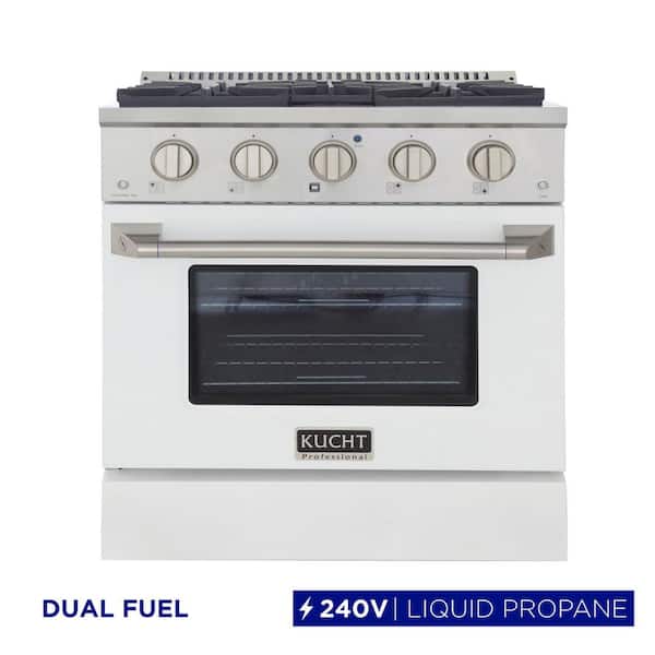 30 in. 4.2 cu. ft. Dual Fuel Range with Gas Stove and Electric Oven with Convection Oven in White