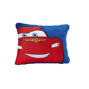 Cars Lightening McQueen Blue and Red Appliqued Super Soft Plush Decorative Toddler 16 in. x 12 in. Throw Pillow