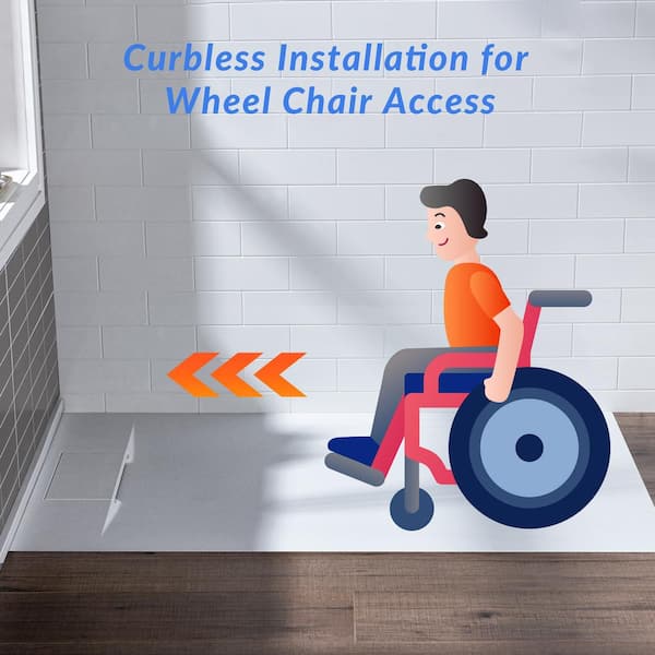 ᐅ【WOODBRIDGE 60-in L x 36-in W Zero Threshold End Drain Shower Base with  Reversable Drain Placement, Matching Decorative Drain Plate and Tile  Flange, Wheel Chair Access, Low Profile, White-WOODBRIDGE】