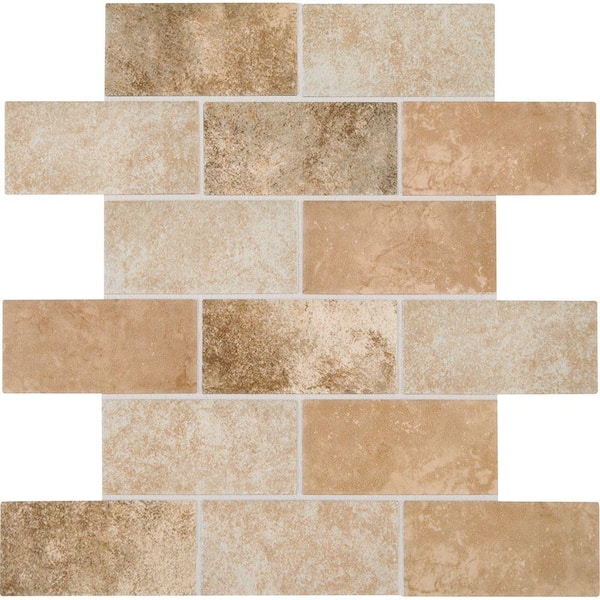 Daltile Grand Cayman Oyster Blend 12 in. x 12 in. x 8mm Ceramic Brick Joint Mosaic Tile (10 sq. ft. / Case)