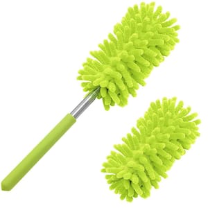 Hand Washable Dusters with Extendable Pole and 2-Piece Replaceable Microfiber Head, Green