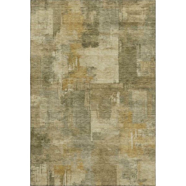 Mayfield Premium Machine Washable Abstract AMF2069 Khaki 5 ft. x 7 ft. 6 in. Area Rug