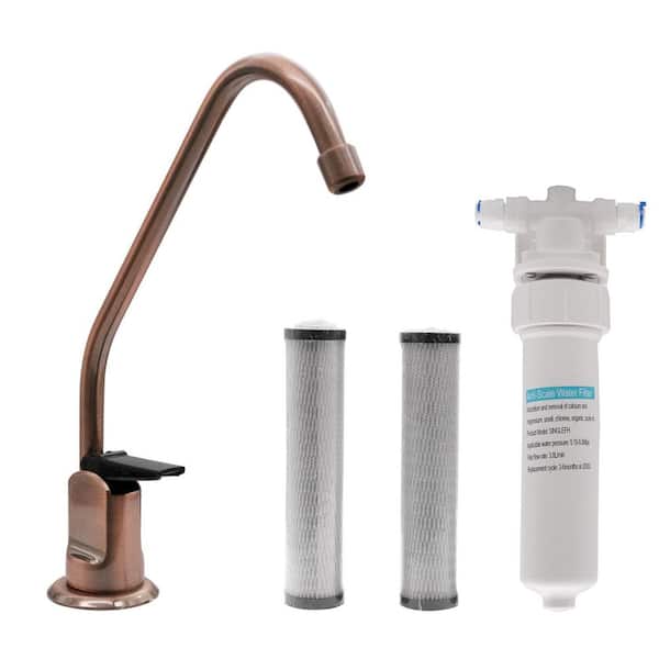 Westbrass 8 in. Touch-Flo Style Cold Water Dispenser Faucet Kit with In-line Filter and 2-Pack Cartridges, Antique Copper