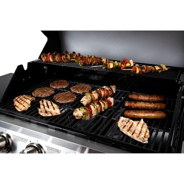 4-Burner Open Cart Propane Gas Grill in Stainless Steel with Side Burner