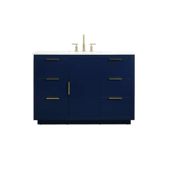 Unbranded Simply Living 48 in. W x 22 in. D x 34 in. H Bath Vanity in Blue with Calacatta White Engineered Marble Top