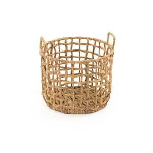 Round Handmade Wicker Sparsed Water Hyacinth Medium Basket with Handles