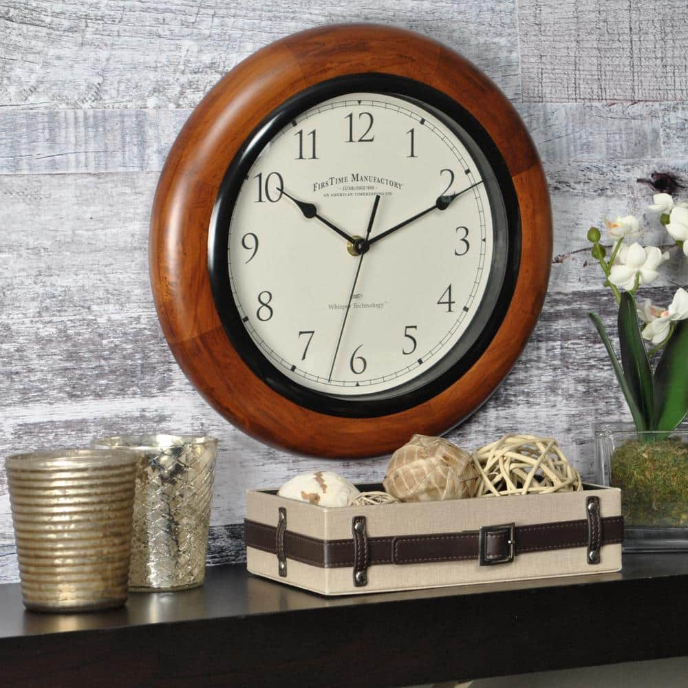 Firstime 11 In Walnut Round Wall Clock 10055 The Home Depot