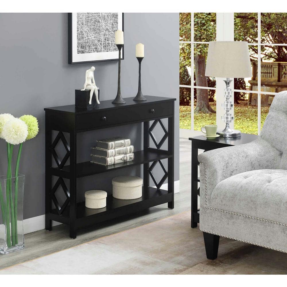 Sleek Diamond 40" Black Console Table with Storage