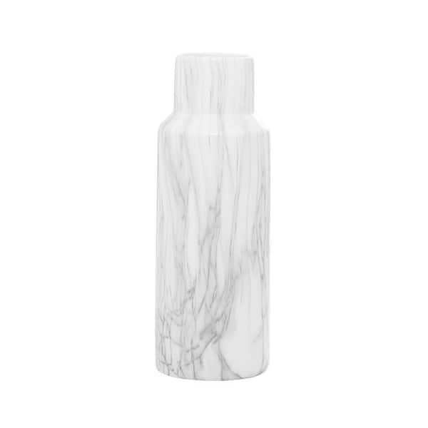 Litton Lane 15 in. White Faux Marble Ceramic Decorative Vase