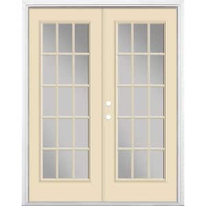 60 in. x 80 in. Golden Haystack Steel Prehung Right-Hand Inswing 15-Lite Clear Glass Patio Door with Brickmold