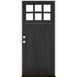 36 in. x 80 in. Craftsman Right Hand 6-LIte Black Stain Douglas Fir Prehung Front Door