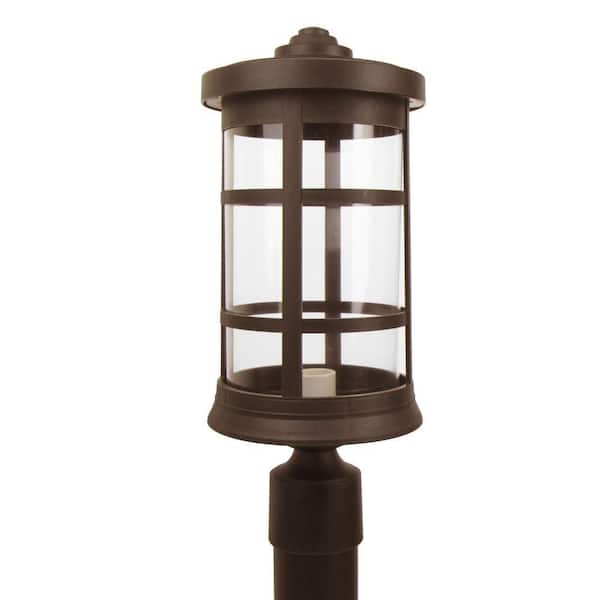 SOLUS Artisan Cylinder 1-Light Bronze Hardwired Outdoor Weather Resistant Plastic Post Light with Clear Lens No Bulb Included